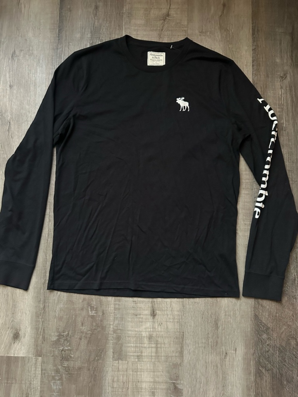 Abercrombie & Fitch Black Long Sleeve Logo Tee with White Sleeve Script